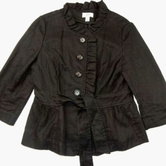Ann Taylor Loft Ruffle Linen Blazer Size 8 - Picture 1 of 7